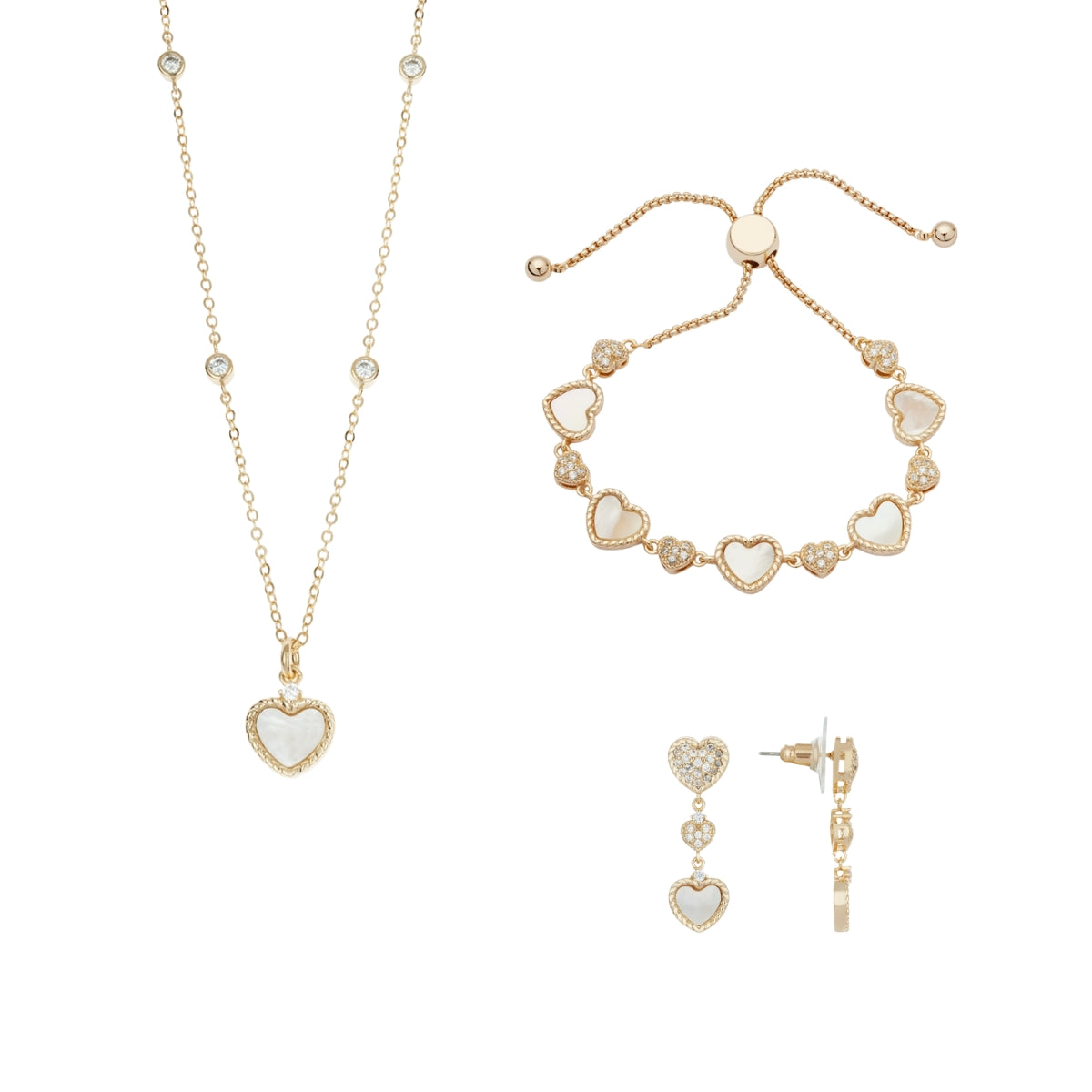 August Woods Gold Mother of Pearl Heart Drop Jewellery Set