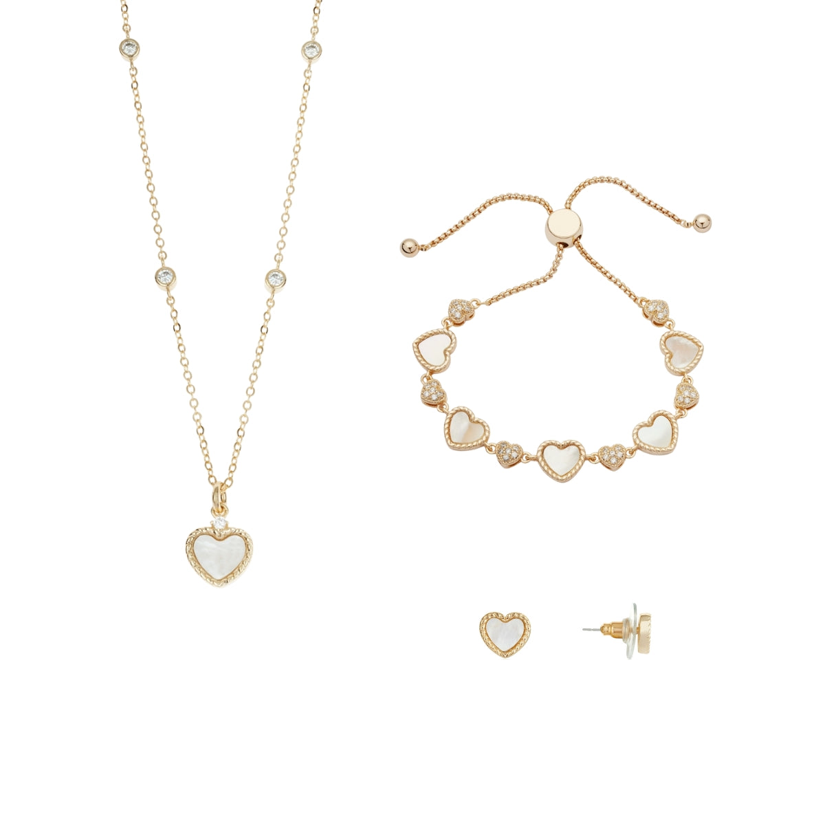 August Woods Gold Mother of Pearl Heart Stud Jewellery Set