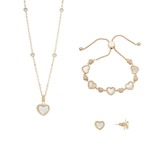 August Woods Gold Mother of Pearl Heart Stud Jewellery Set
