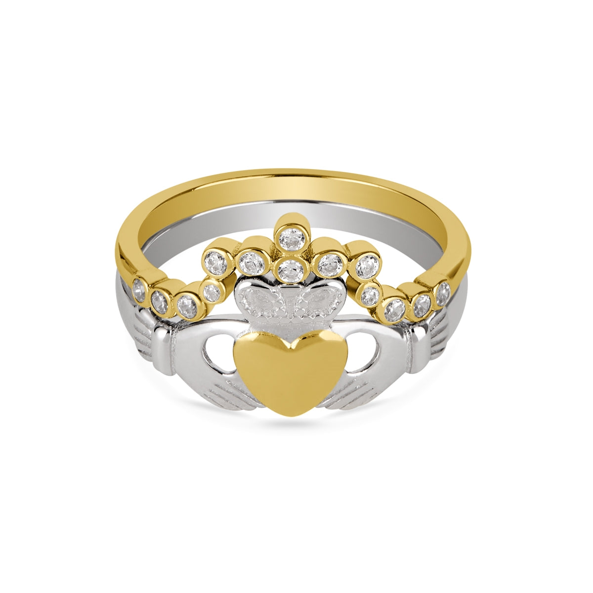 Argento Two Tone Heart of Gold Claddagh Ring Stack