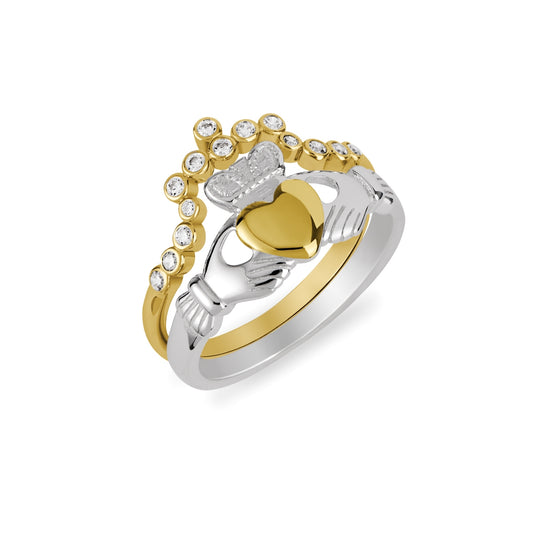 Argento Two Tone Heart of Gold Claddagh Ring Stack