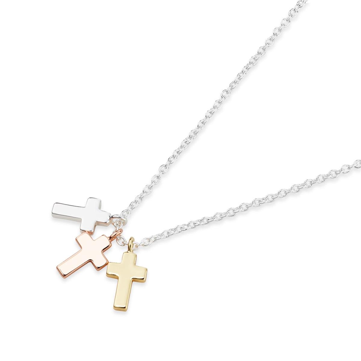 Karma Three Tone Trinity Cross Necklace