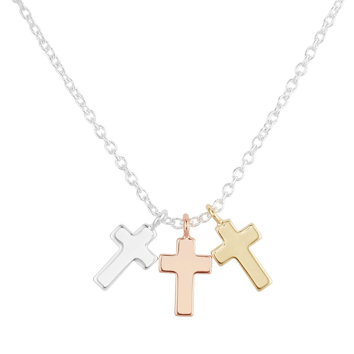 Karma Three Tone Trinity Cross Necklace