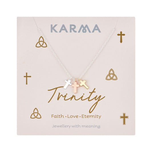 Karma Three Tone Trinity Cross Necklace