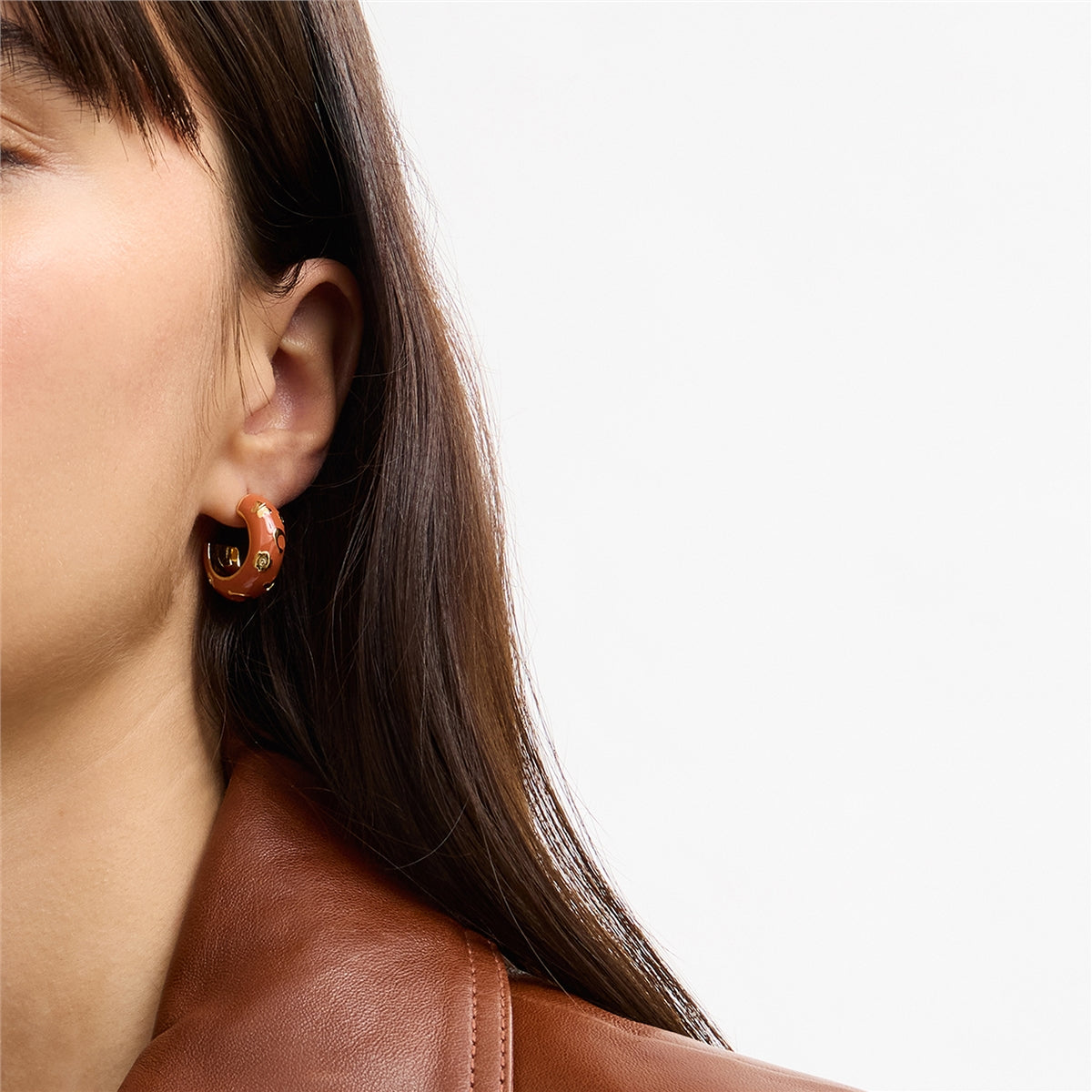 Coach Gold Brown Enamel Floral Chubby Hoops