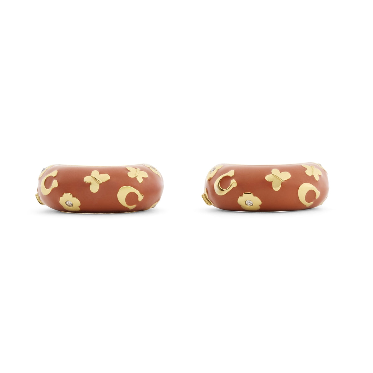 Coach Gold Brown Enamel Floral Chubby Hoops