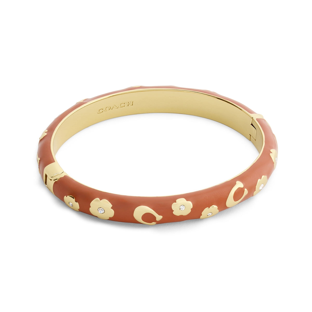 Coach Gold Brown Enamel Floral Chubby Bangle