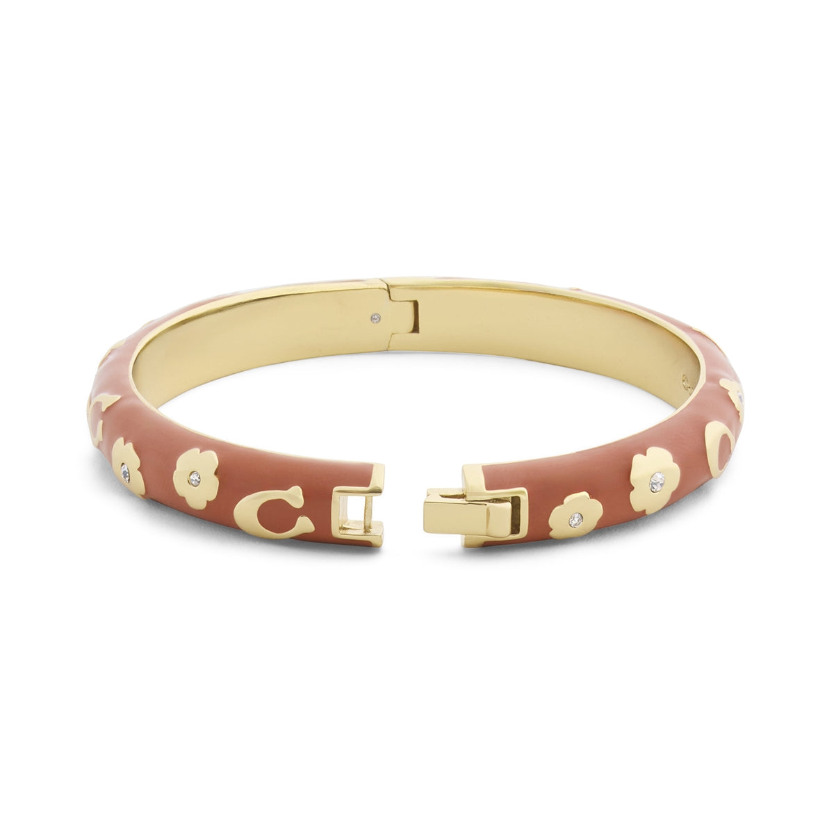 Coach Gold Brown Enamel Floral Chubby Bangle