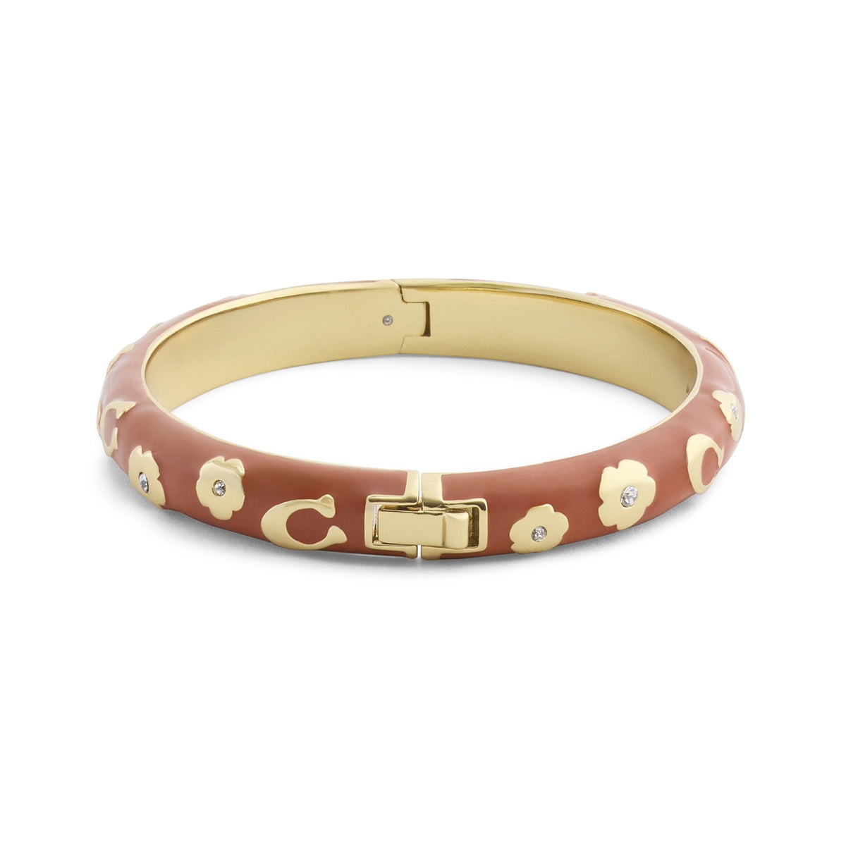 Coach Gold Brown Enamel Floral Chubby Bangle