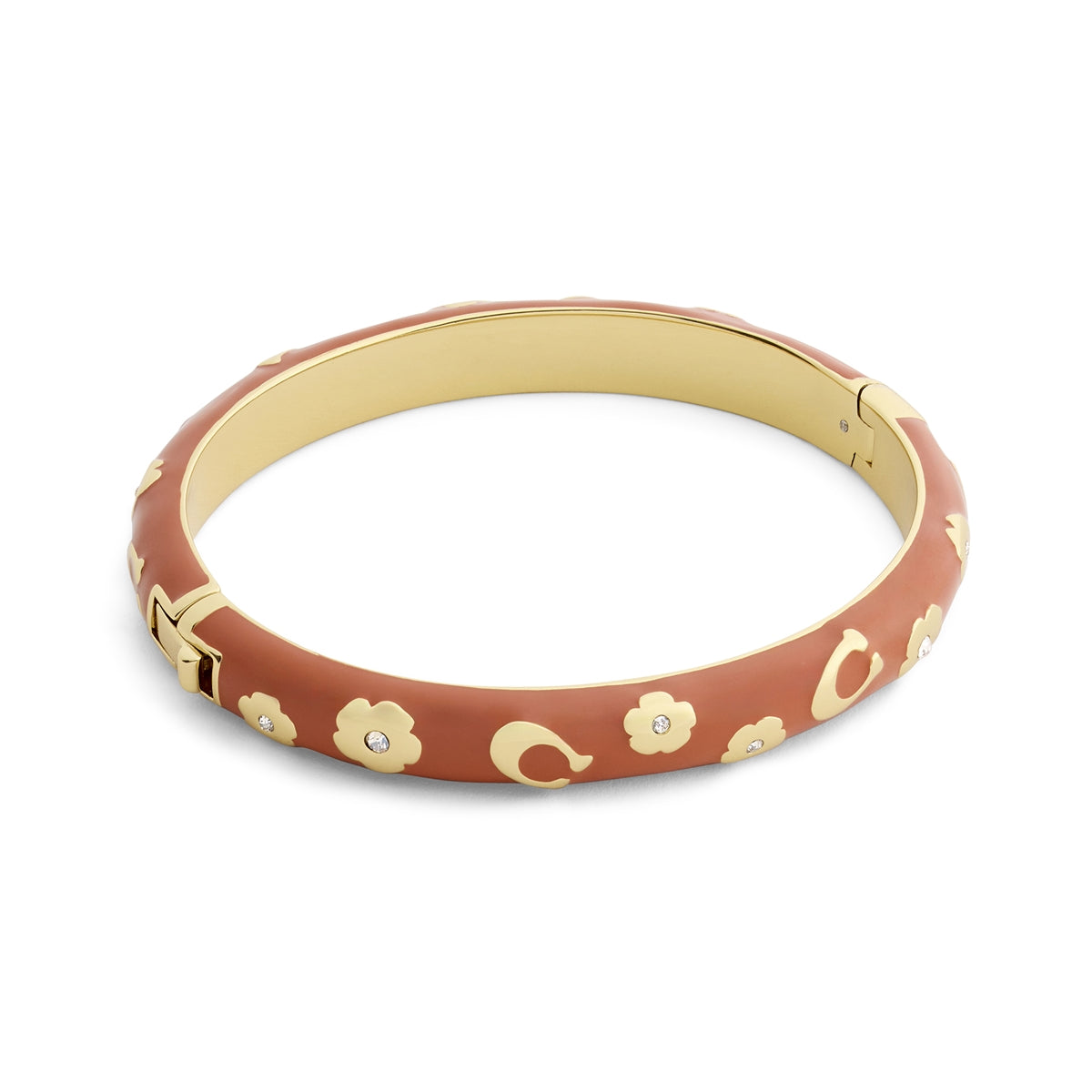 Coach Gold Brown Enamel Floral Chubby Bangle
