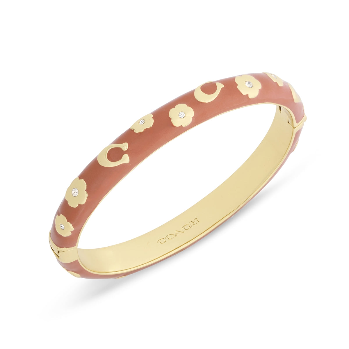 Coach Gold Brown Enamel Floral Chubby Bangle