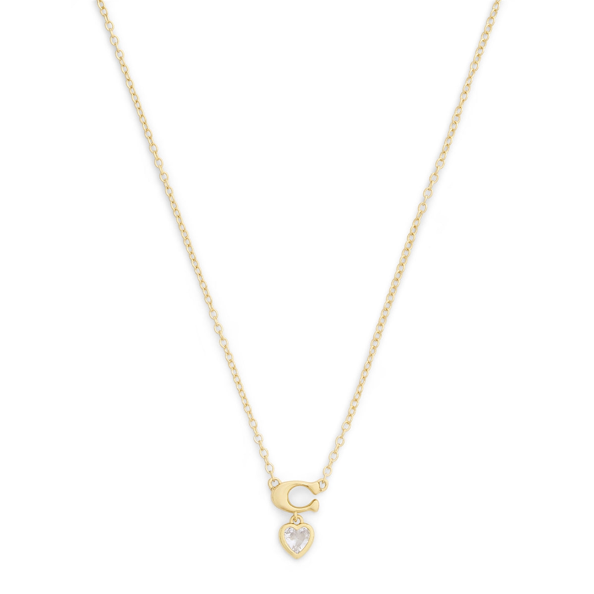 Coach Gold C Logo Crystal Heart Boxed Stud Necklace Set