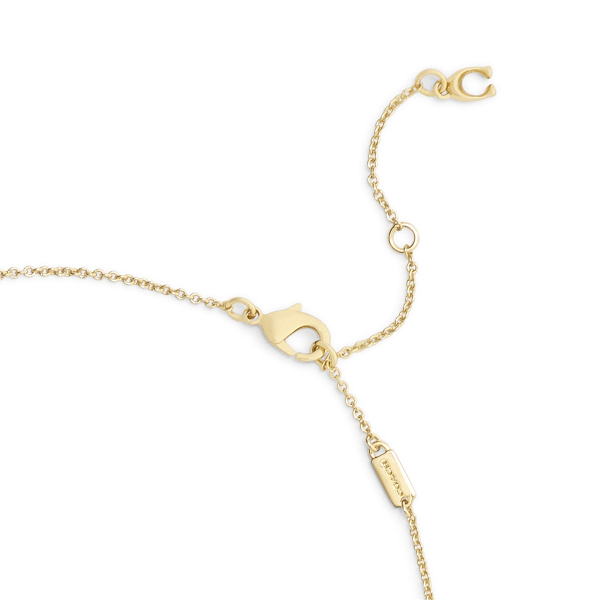 Coach Gold C Logo White Enamel Tea Rose Charm Necklace