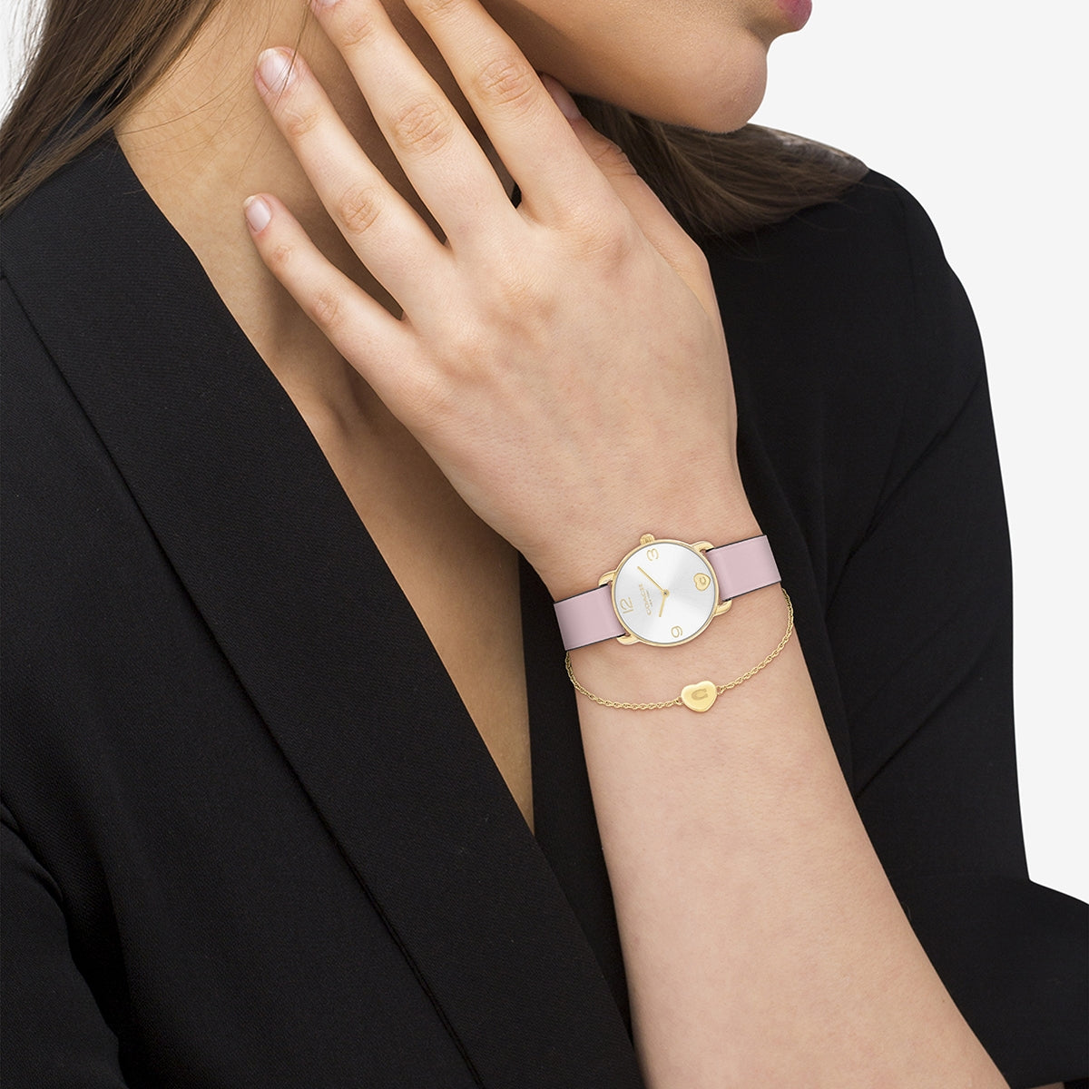 Coach Gold Elliot Pink Heart Bracelet Watch Gift Set