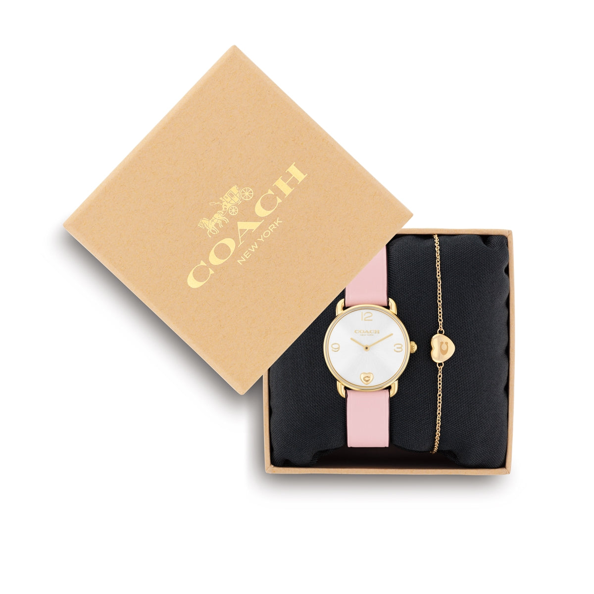 Coach Gold Elliot Pink Heart Bracelet Watch Gift Set