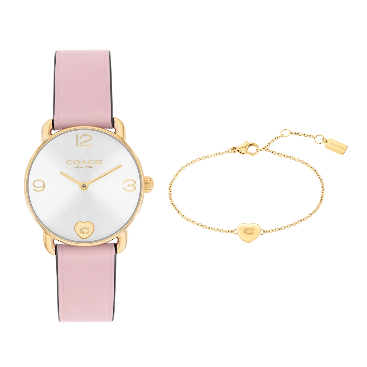 Coach Gold Elliot Pink Heart Bracelet Watch Gift Set