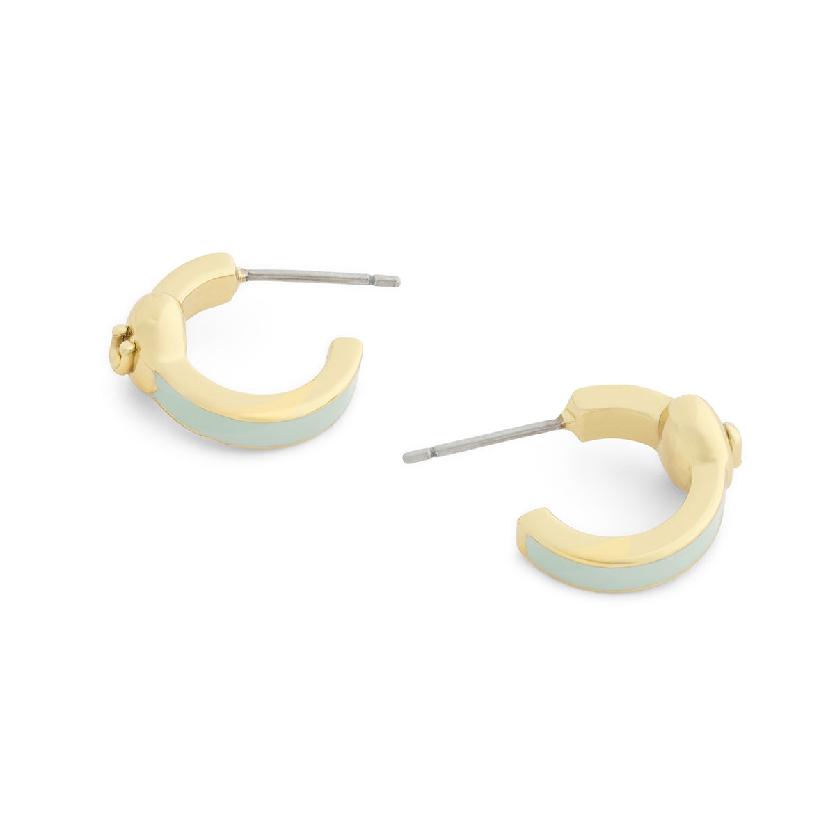 Coach Gold Green Enamel Heart Huggie Earrings