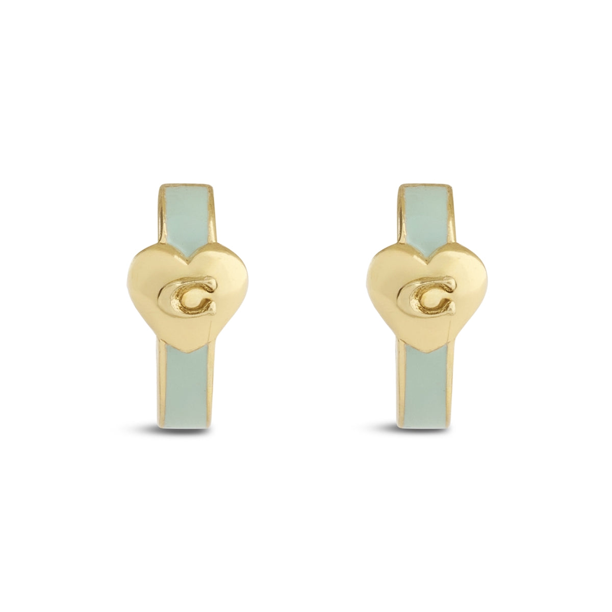 Coach Gold Green Enamel Heart Huggie Earrings