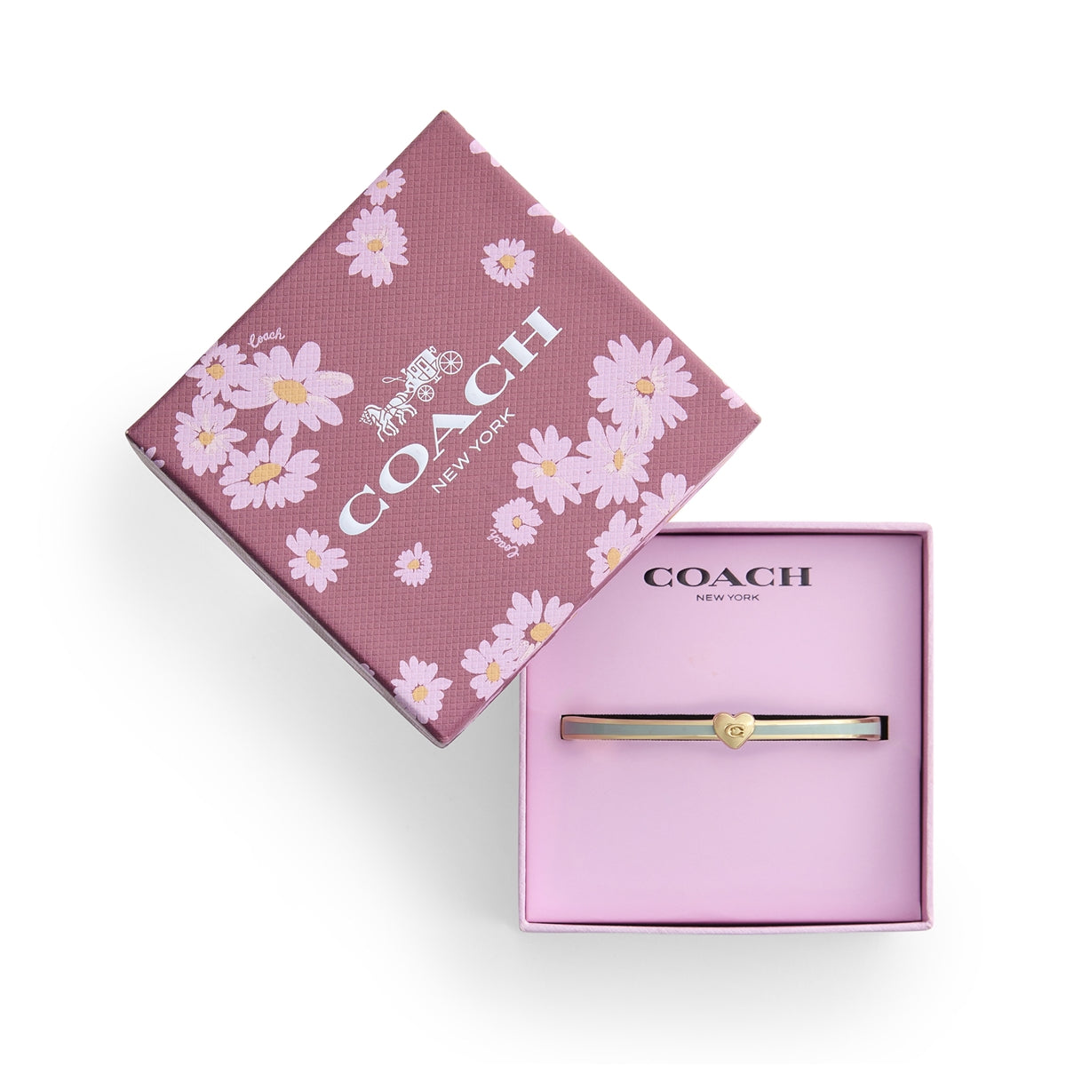 Coach Gold Heart Green Enamel Boxed Bangle