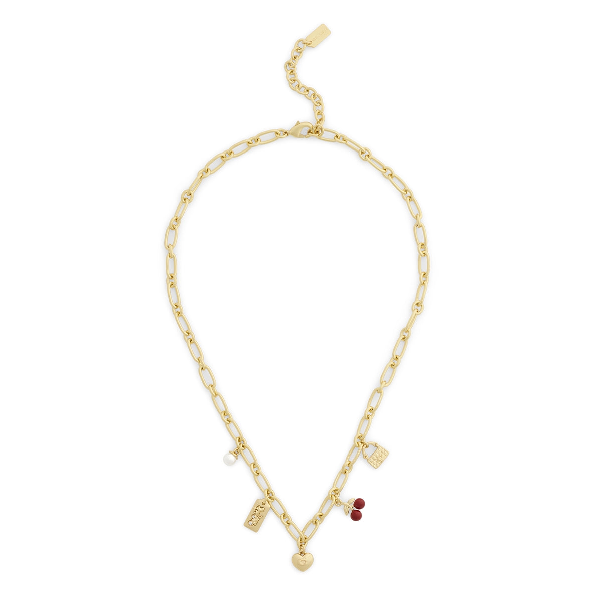Coach Gold Red Cherry Mix Charm Necklace
