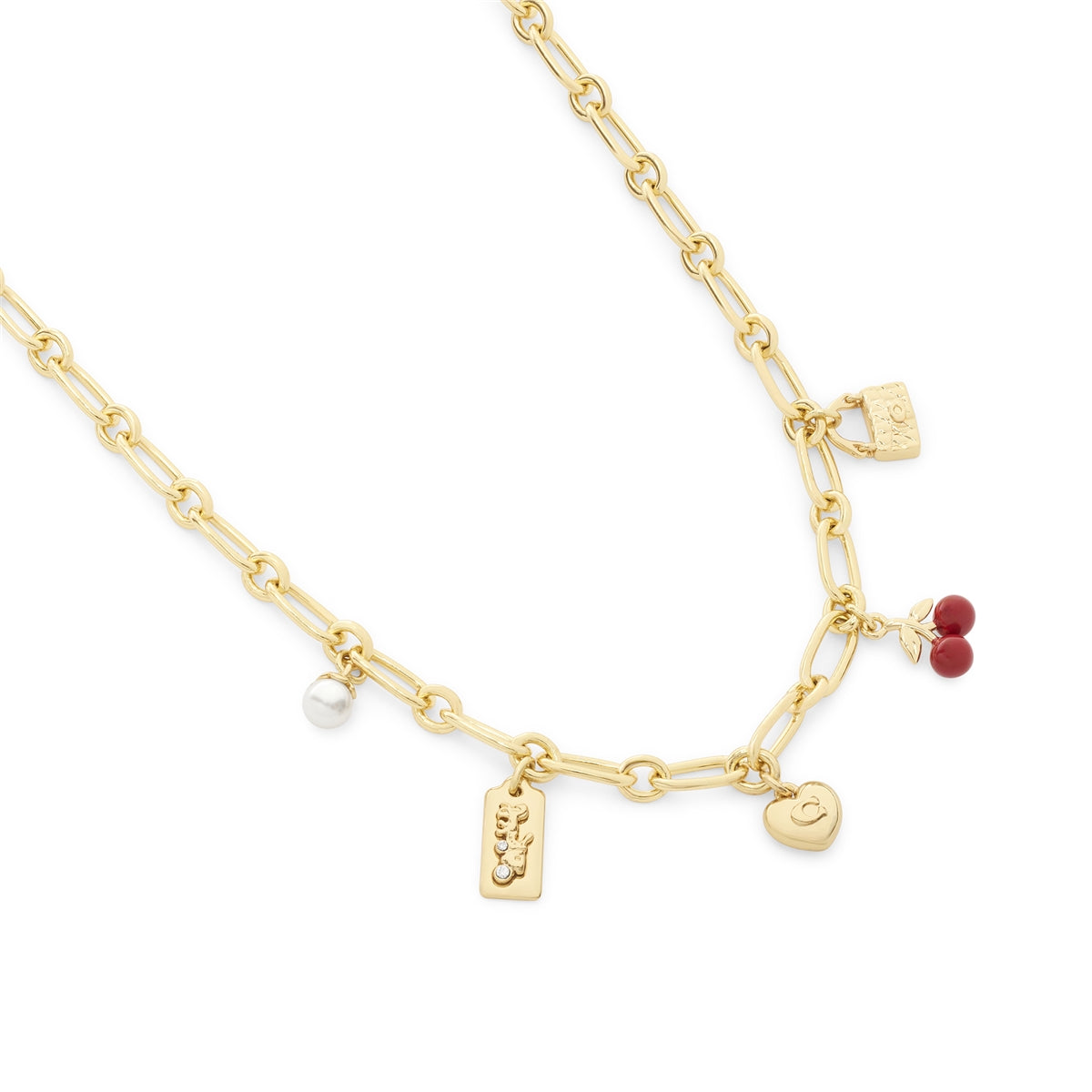 Coach Gold Red Cherry Mix Charm Necklace