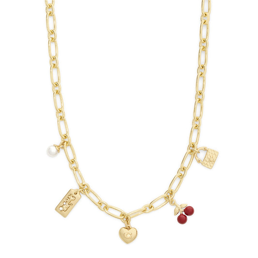 Coach Gold Red Cherry Mix Charm Necklace