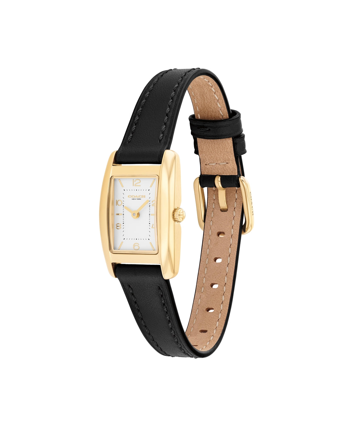 Coach Gold Reese Rectangle Black Leather Watch