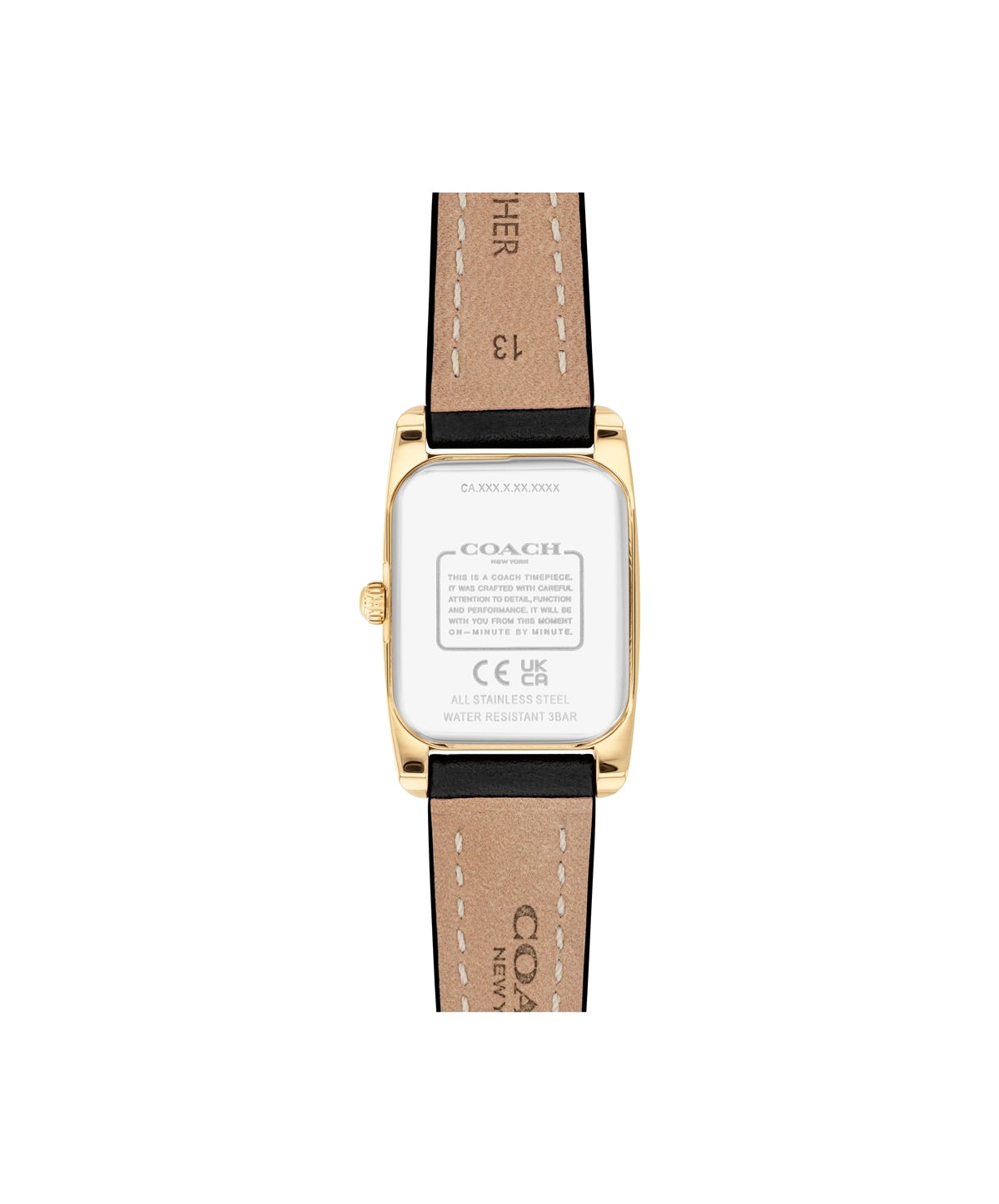 Coach Gold Reese Rectangle Black Leather Watch
