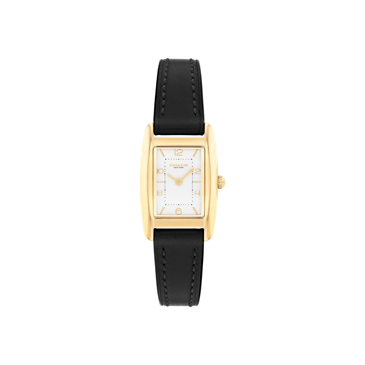 Coach Gold Reese Rectangle Black Leather Watch