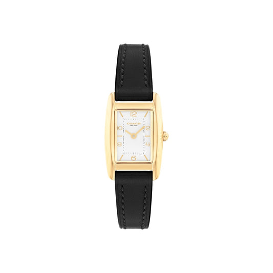Coach Gold Reese Rectangle Black Leather Watch
