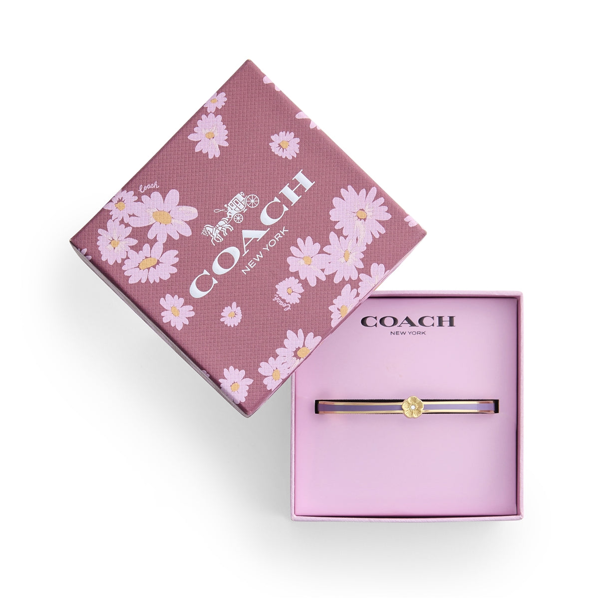 Coach Gold Tea Rose Purple Enamel Boxed Bangle