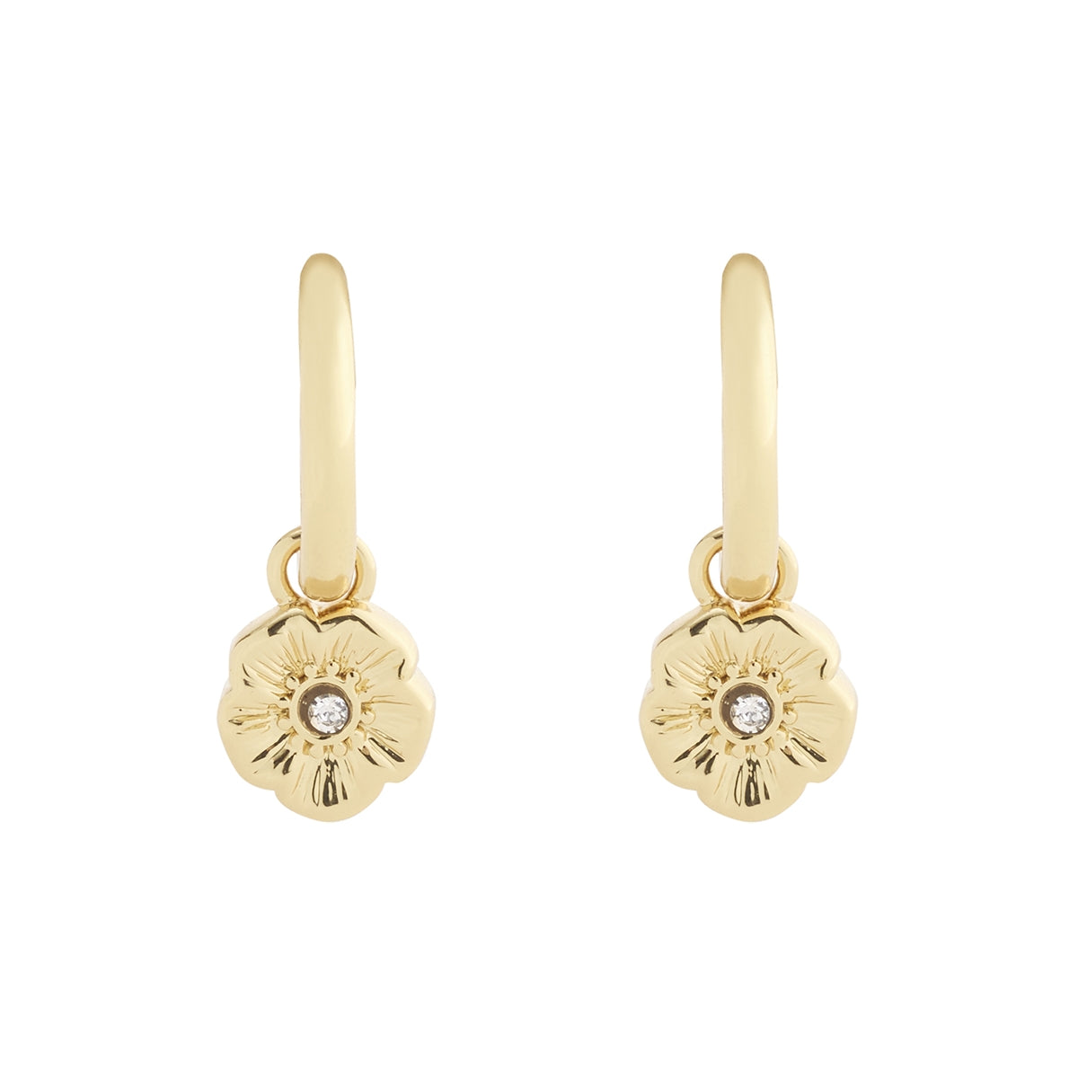 Coach Gold Tea Rose Huggie Earrings