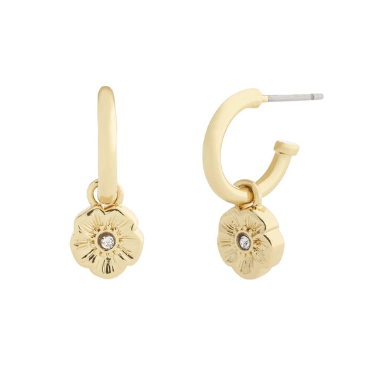 Coach Gold Tea Rose Huggie Earrings