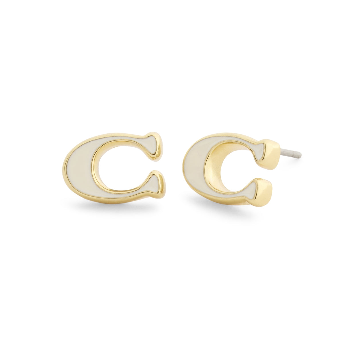 Coach Gold White Enamel C Logo Studs