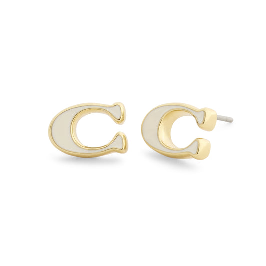 Coach Gold White Enamel C Logo Studs