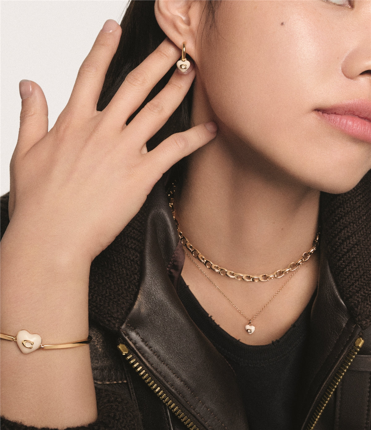 Coach Gold White Enamel Heart Necklace