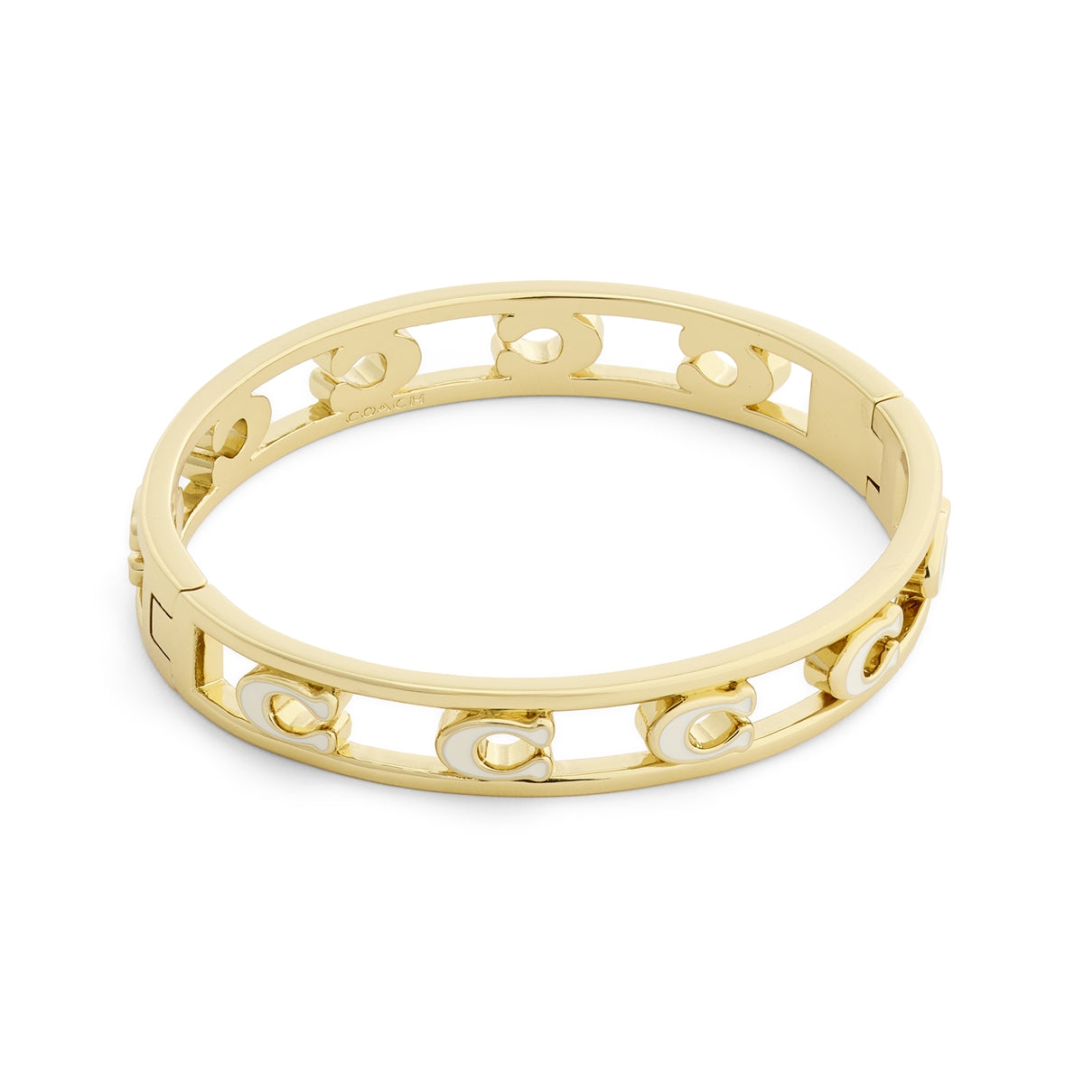 Coach Gold White Enamel Open C Logo Hinged Bangle