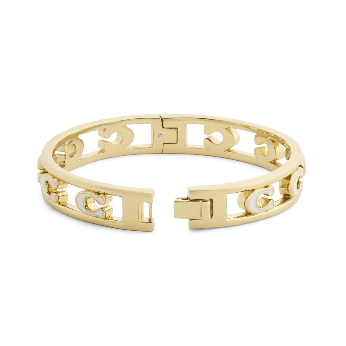 Coach Gold White Enamel Open C Logo Hinged Bangle