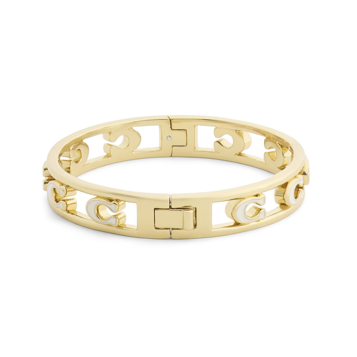 Coach Gold White Enamel Open C Logo Hinged Bangle