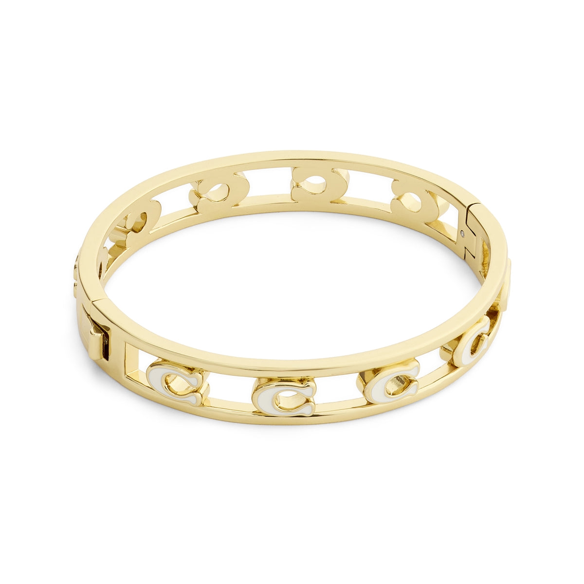Coach Gold White Enamel Open C Logo Hinged Bangle