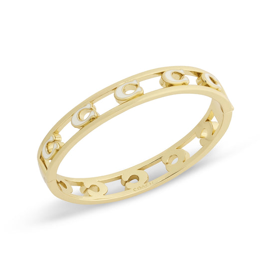 Coach Gold White Enamel Open C Logo Hinged Bangle