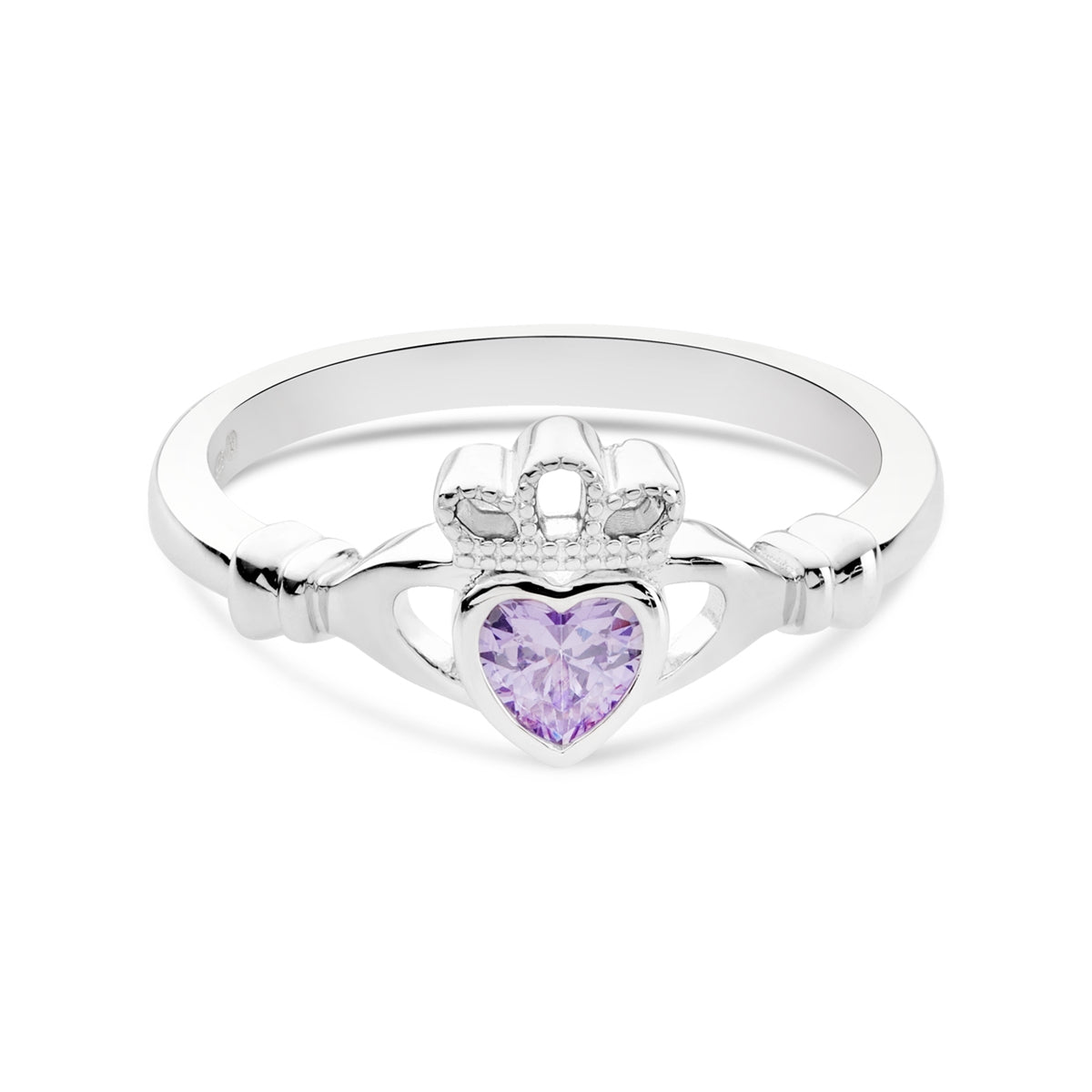 Argento Silver February Amethyst Claddagh Birthstone Ring