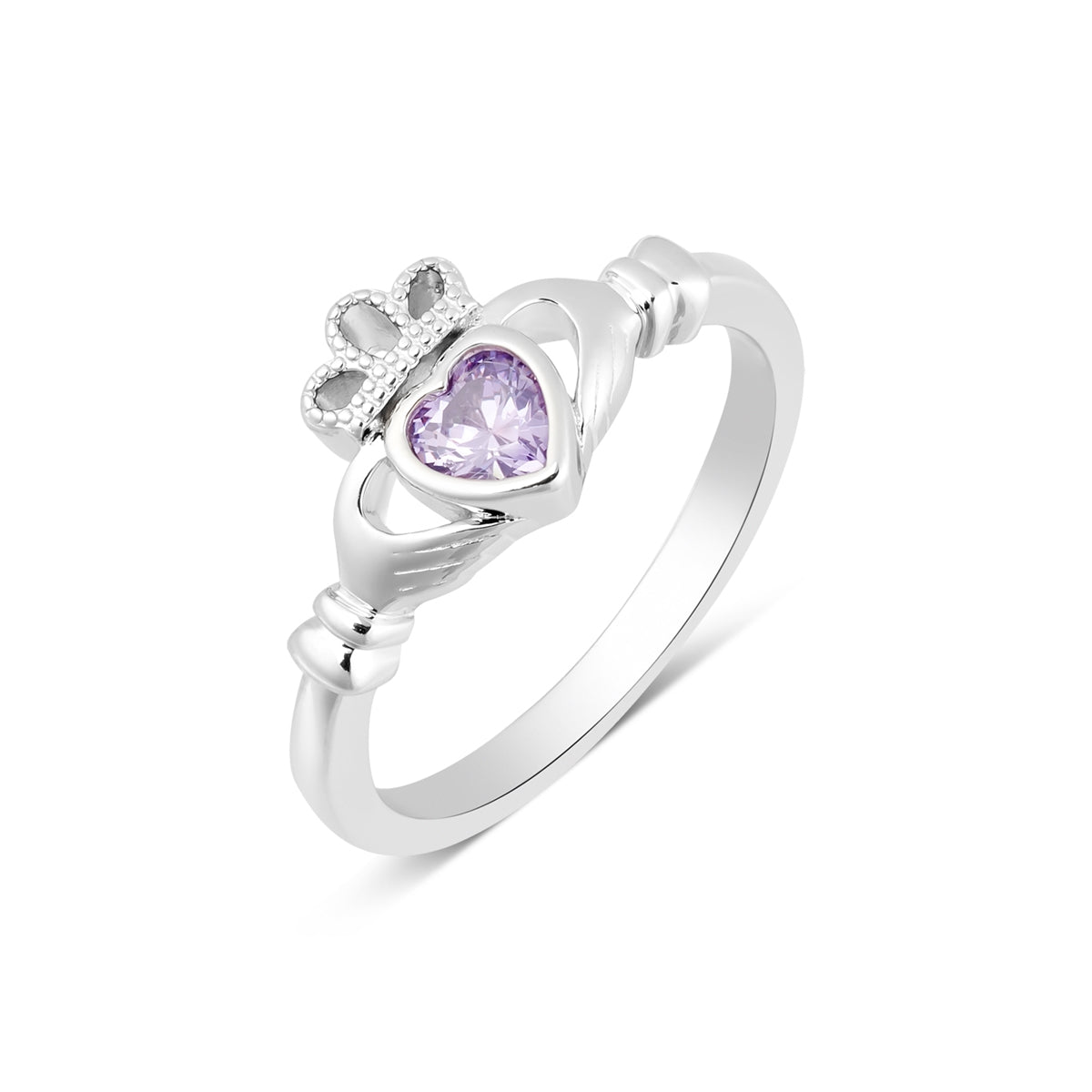 Argento Silver February Amethyst Claddagh Birthstone Ring