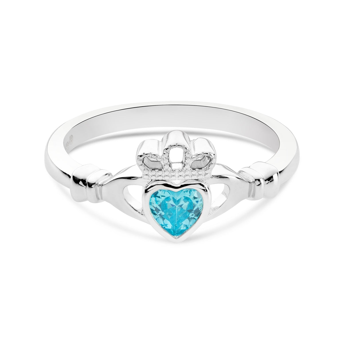 Argento Silver March Aquamarine Claddagh Birthstone Ring