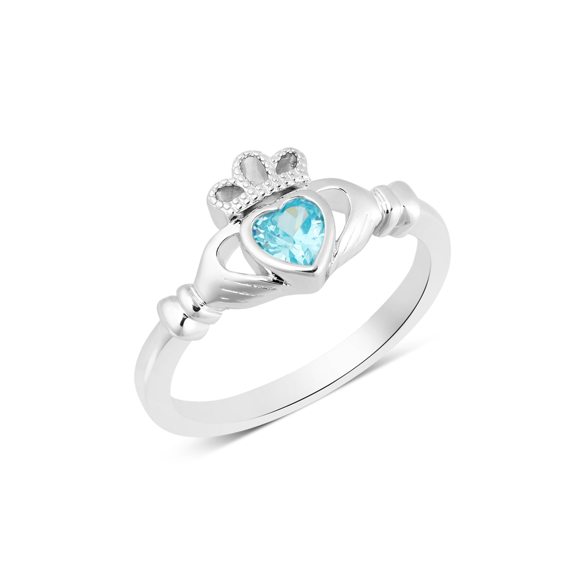 Argento Silver March Aquamarine Claddagh Birthstone Ring