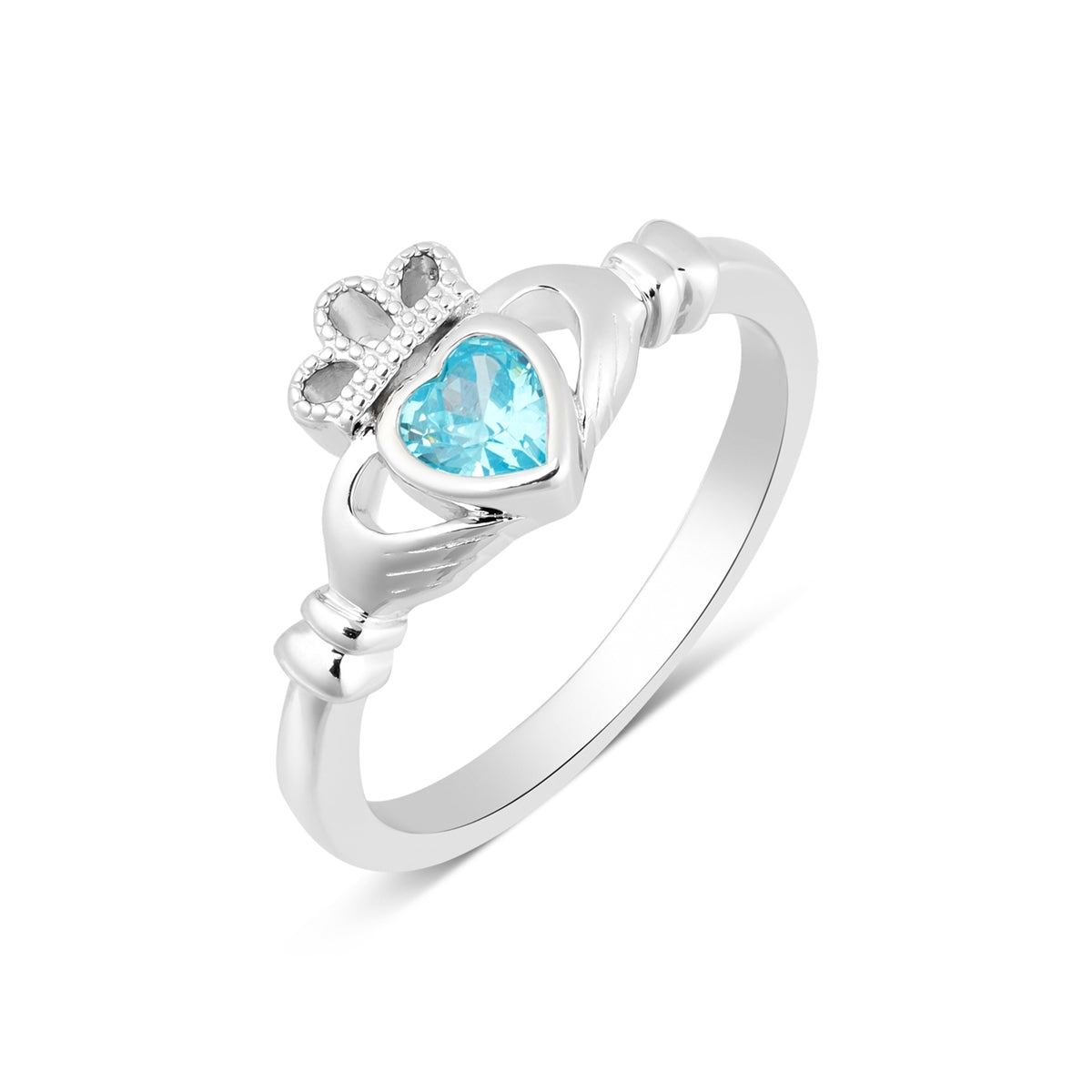 Argento Silver March Aquamarine Claddagh Birthstone Ring