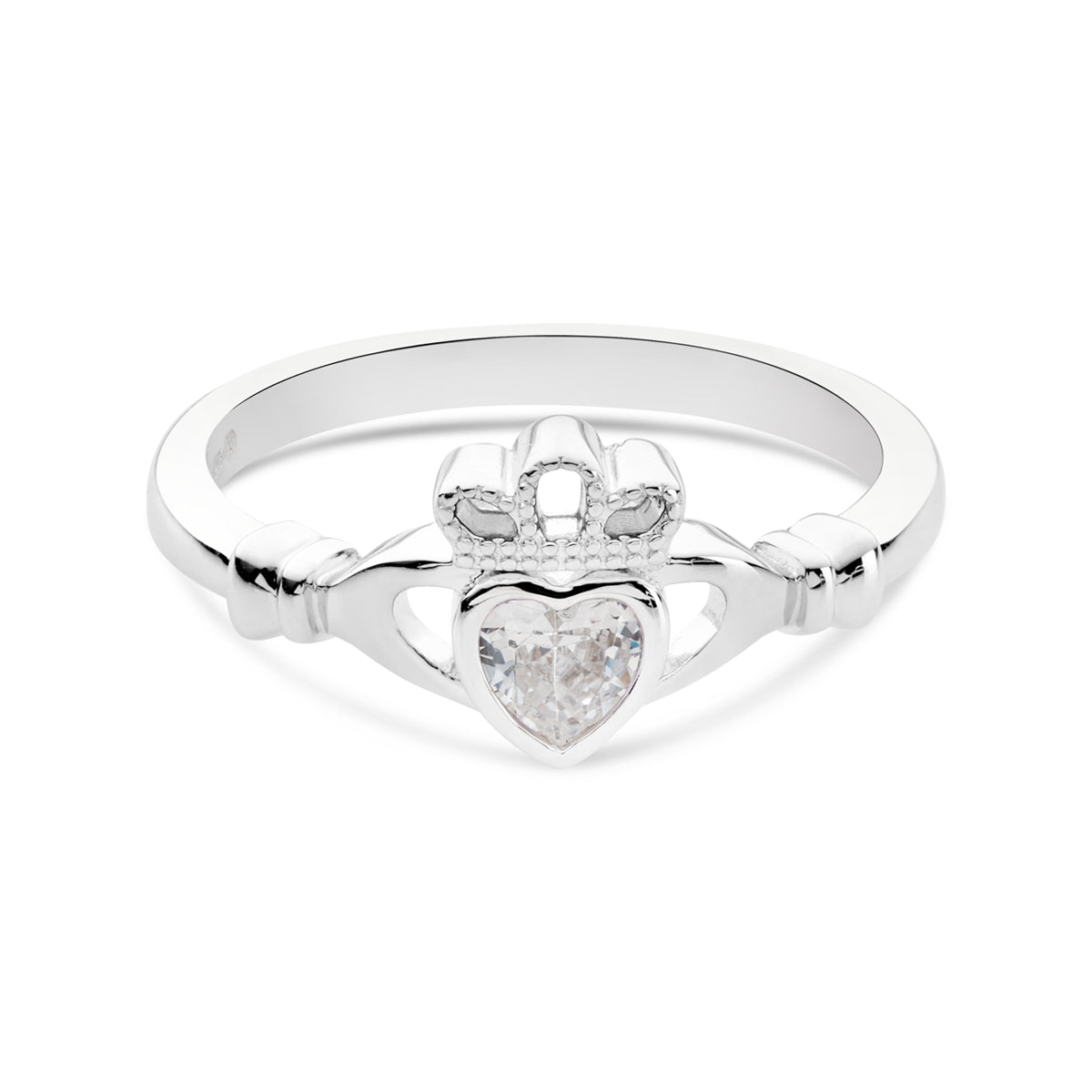 Argento Silver April CZ Claddagh Birthstone Ring