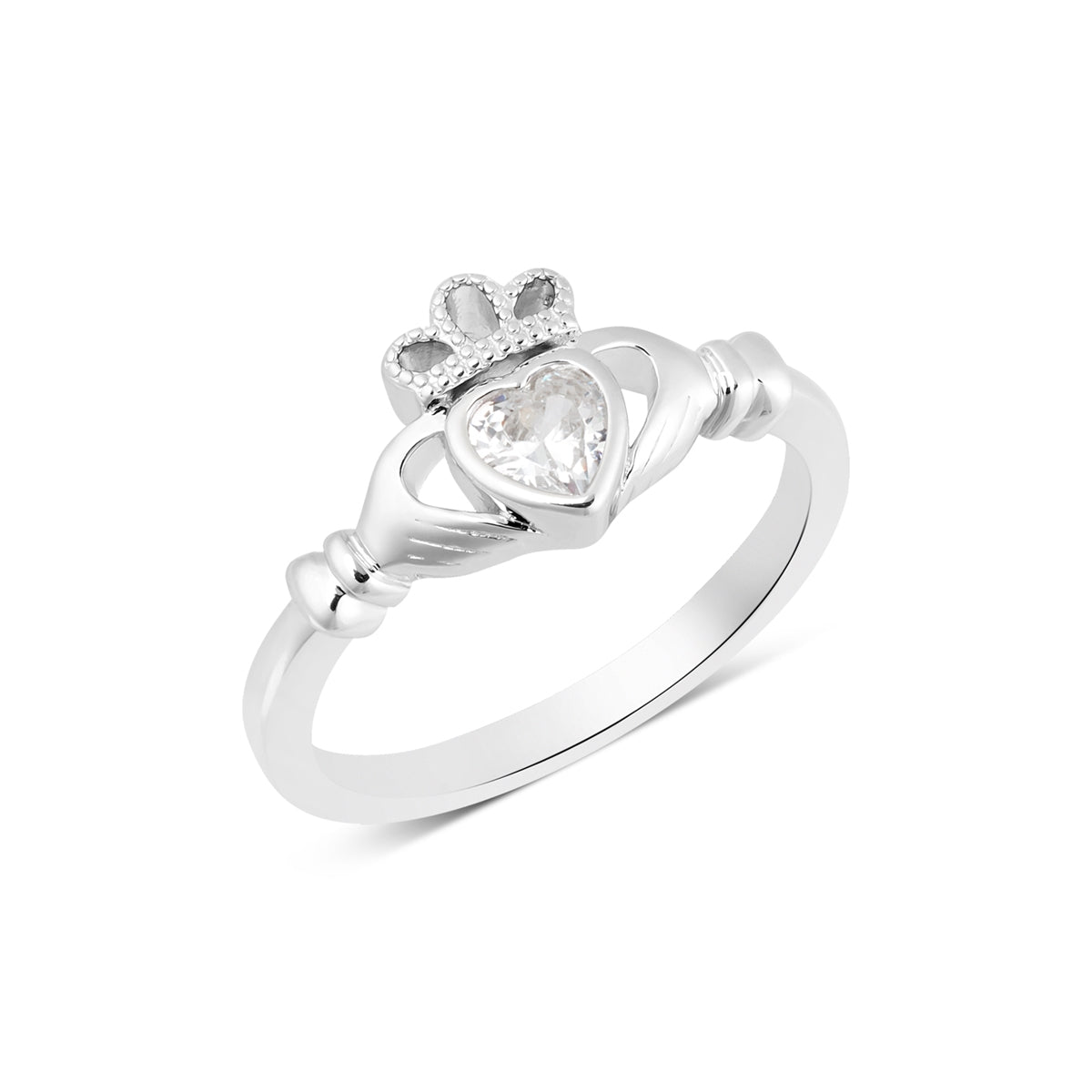 Argento Silver April CZ Claddagh Birthstone Ring