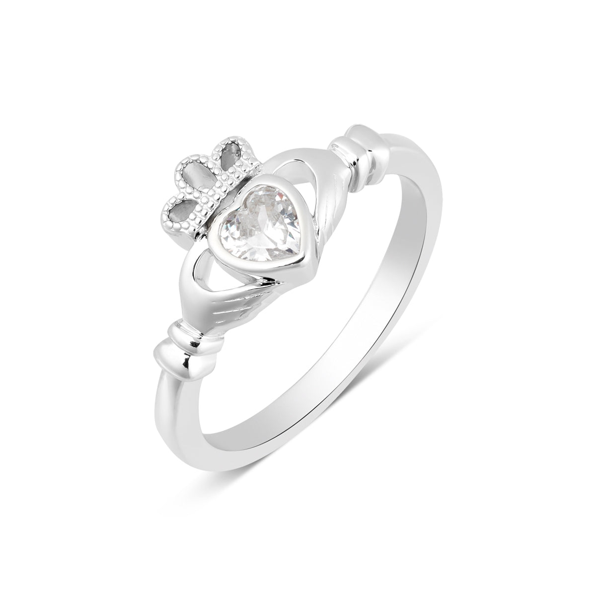 Argento Silver April CZ Claddagh Birthstone Ring