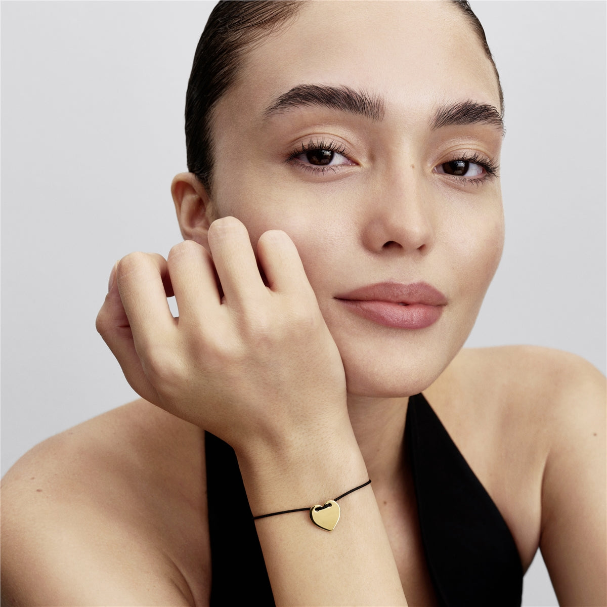 Pandora Gold Engravable Heart Black Cord Slider Bracelet